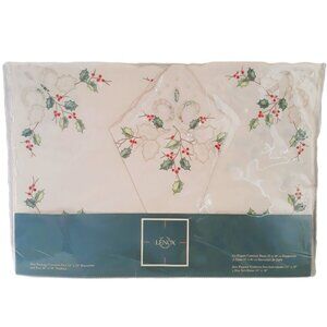 3-New Lenox Holiday Floral Embroidered Metallic Cotton Placemat & Napkin Sets